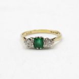 3 stone emerald and diamond ring HM 18ct 2.9g Size P