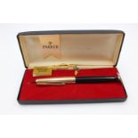 Vintage PARKER 61 Black FOUNTAIN PEN w/ Rolled Gold Cap WRITING Boxed