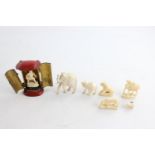 7 x Antique / Vintage Hand Carved IVORY Figurines Inc. Elephants, Pendant Etc