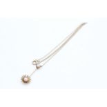9ct gold drop pearl pendant drop sunflower necklace (2.3g)