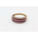 9ct gold diamond & ruby double row ring (3.3g) Size Q