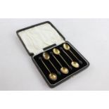 6 x Vintage 1928 Birmingham STERLING SILVER Coffee Bean Spoons w/ Enamel (49g)