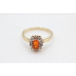 9ct gold fire opal & diamond halo ring (2.7g) Size R