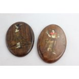 2 x Vintage Karnataka Indian Marquetry Wooden PLAQUE Wall Hanging Inlaid Ivory