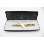 Vintage PARKER 61 Rolled Gold FOUNTAIN PEN w/ Gold Plate Nib WRITING Boxed (25g)