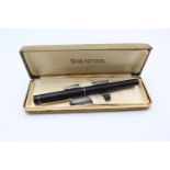 Vintage SHEAFFER Targa Matte Black FOUNTAIN PEN w/ 14ct Gold Nib WRITING Boxed