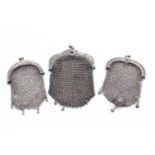 3 x Antique / Vintage .800 & .925 STERLING SILVER Ladies Chain Mail Purses (78g)