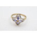 9ct gold tanzanite & diamond floral halo ring (2.3g) size Q