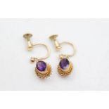 9ct gold framed amethyst drop screw back earrings (2.5g)