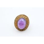 9ct gold amethyst cabochon and wirework dress ring (5.4g) size I