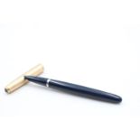 Vintage PARKER 51 Navy FOUNTAIN PEN w/ Rolled Gold Cap WRITING