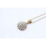 9ct gold diamond multistone pendant on chain (2g)