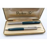 Vintage PARKER 51 Teal FOUNTAIN PEN w/ Brushed Steel Cap WRITING Original Box