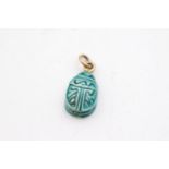 low carat gold bail Egyptian faience scarab beetle (1.5g)