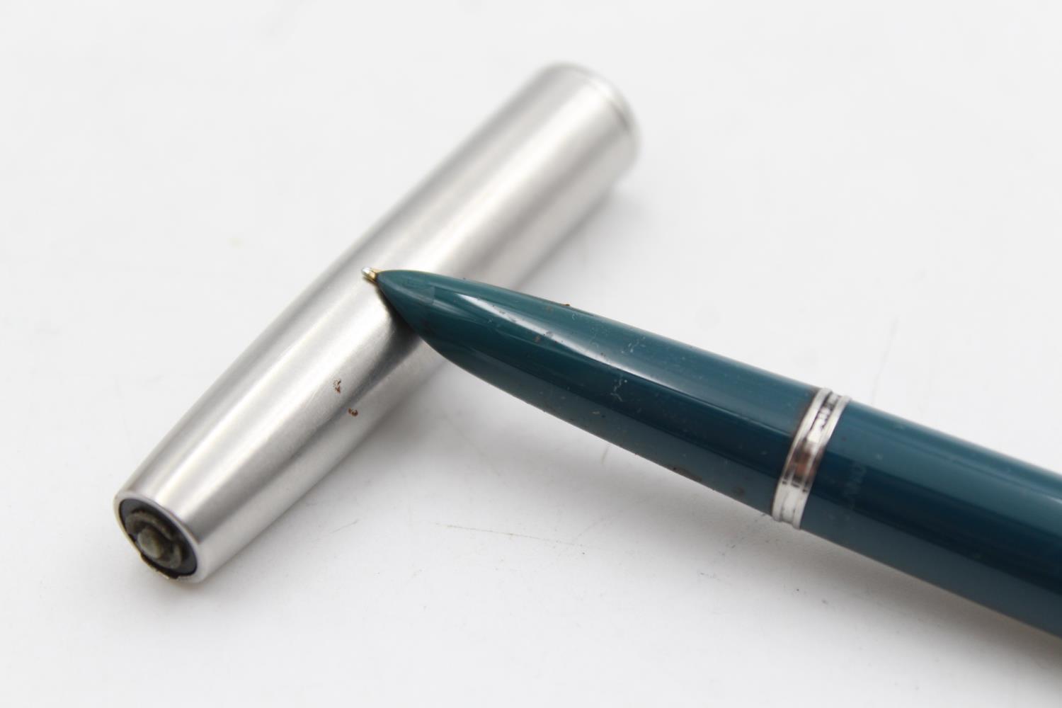 Vintage PARKER 51 Teal FOUNTAIN PEN w/ Brushed Steel Cap WRITING Original Box - Bild 5 aus 6