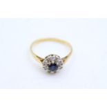 18ct gold sapphire & diamond floral halo ring (2.9g) size P