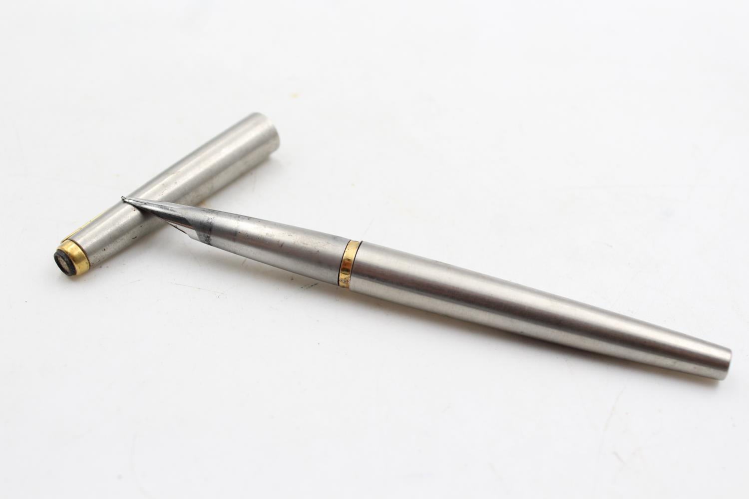 Vintage PARKER 50 Falcon Brushed Steel FOUNTAIN PEN w/ Steel Nib WRITING