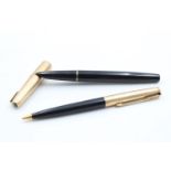 Vintage PARKER 51 Black FOUNTAIN PEN w/ Rolled Gold Cap, Matching Pencil