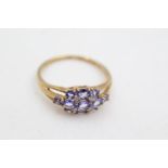 9ct gold tanzanite & diamond floral cluster ring (2.4g) size R