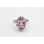 9ct gold diamond framed amethyst drop cut dress ring (4.1g) size S