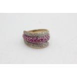 9ct gold ruby & diamond pave setting dress ring (4.1g) size N