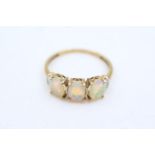 9ct gold opal & diamond accent three stone ring (2g) size R