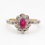 9ct gold ruby and diamond ring size N 2.3g