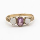 9ct gold opal and amethyst ring 2.2g size S