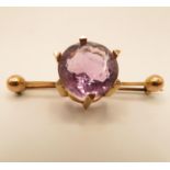 9ct gold and amethyst bar brooch 4.8g