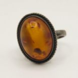 Silver and Amber ring size K