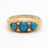 Very fine antique 9ct gold and turquoise pearl ring size N 2.8g