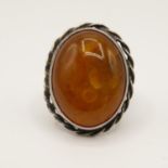 Silver and amber ring size M