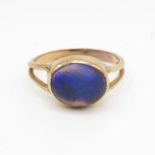 14ct gold matt finish cabochon dark blue opal ring size P 2.4g