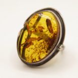 Silver and amber ring size Q