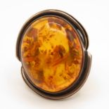 Amber and silver ring size P