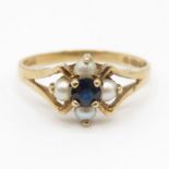 9ct gold garnet and pearl ring size J 1.2g