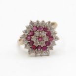 9ct gold ruby and diamond ring size P 3.4g