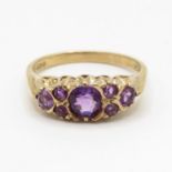 9ct gold and amethyst vintage ring size O 3.1g