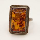 Silver and amber ring size P