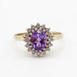 9ct gold diamond and amethyst ring size S 2.5g