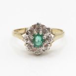 9ct gold emerald and diamond ring size N 1.9g