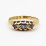 18ct gold diamond and sapphire gypsy set ring size Q 2.7g