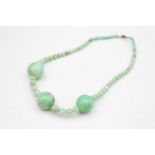 vintage graduated green quartz & peking glass necklace (77g)