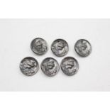 6 x Antique Edwardian Hallmarked 1903 Birmingham STERLING SILVER Buttons (16g)