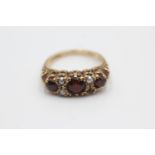 9ct gold garnet & seed pearl gypsy set ring, as seen (3.3g) Size M