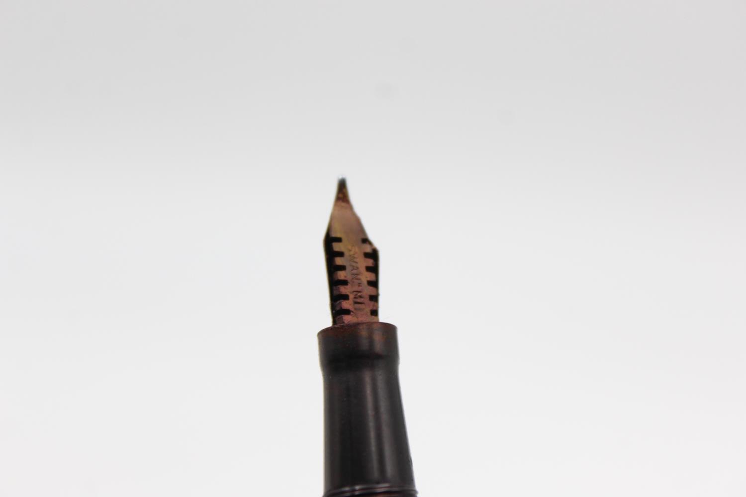 Vintage MABIE TODD Swan Self Filler Black FOUNTAIN PEN w/ 14ct Gold Nib WRITING - Image 3 of 5