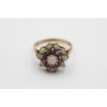 9ct gold opal & amethyst double halo set ring (3.1g) Size N