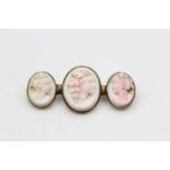 antique three face shell cameo bar brooch (9g)