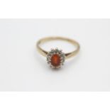 9ct gold diamond framed fire opal ring (2.4g) size P