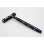 Vintage MABIE TODD Swan Self Filler Navy FOUNTAIN PEN w/ 14ct Gold Nib WRITING